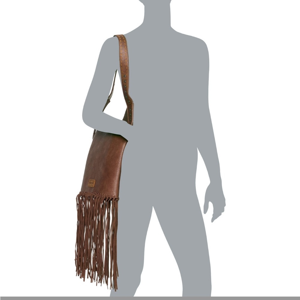 Wrangler Fringe Hobo Shoulder Bag with Studded Strap new Brown - Picture 3 of 8